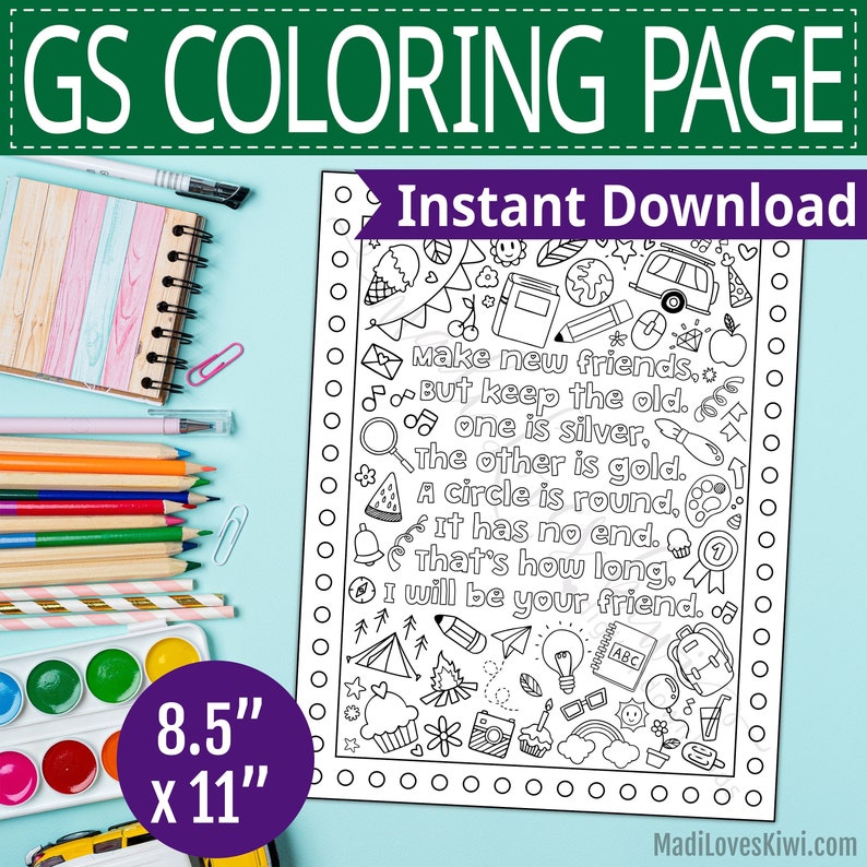 Printable Make New Friends Coloring Page for Girl Troop, Scout Leader Song Sheet Handout, Brownie Daisy Meeting Activity Instant Download image 2