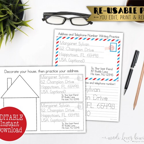 Address Kids Activity Address Practice Homeschool Printable - Etsy