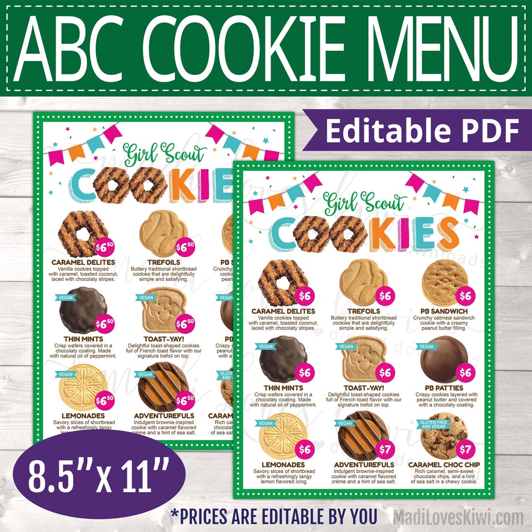 2025 Printable ABC Scout Cookie Menu 8.5x11, Editable Digital Price ...
