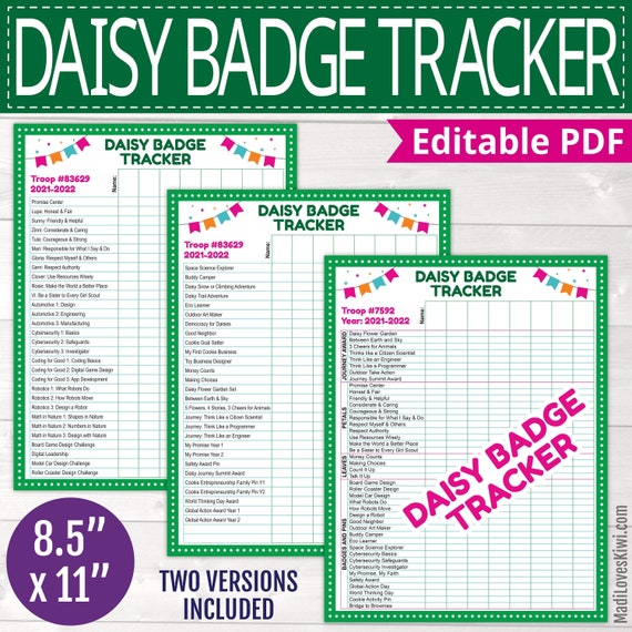 Printable Girl Scout Daisy Badge Tracker, Editable Troop Leader Organizer, Member Journey Award Log Download Form, Petal Leave Pin Instant Il_570xn