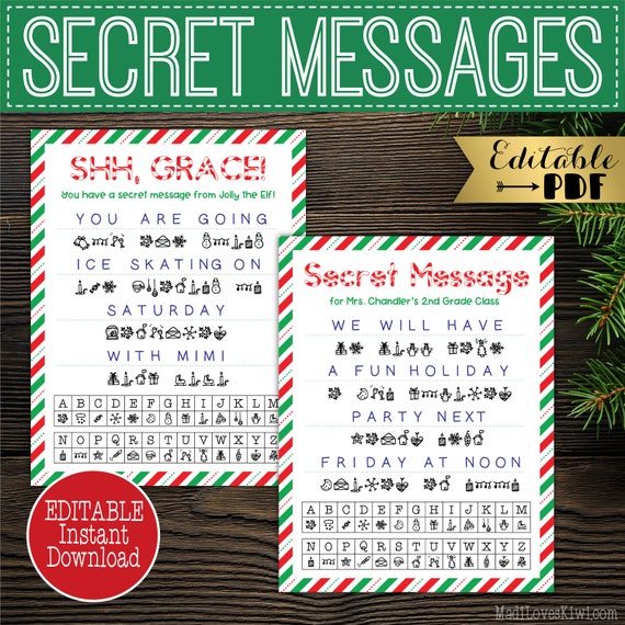 Editable Secret Message from Elf, Printable Elf Prop, Santa Letter Code, Fun Christmas Worksheet Instant Download Holiday North Pole Puzzle Il_570xn