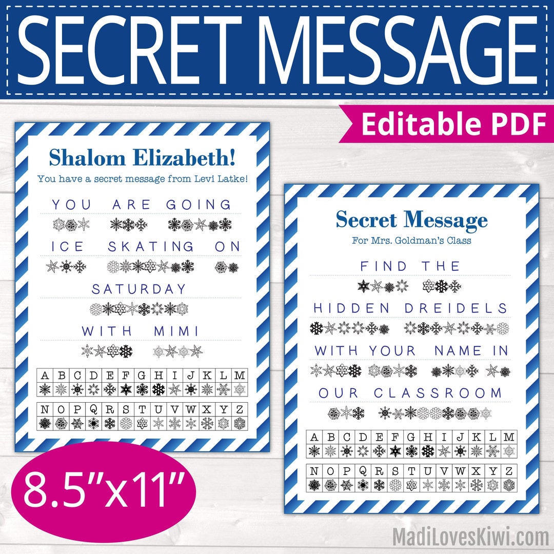 Editable Winter Holiday Secret Message From Mensch, Printable Hanukkah ...