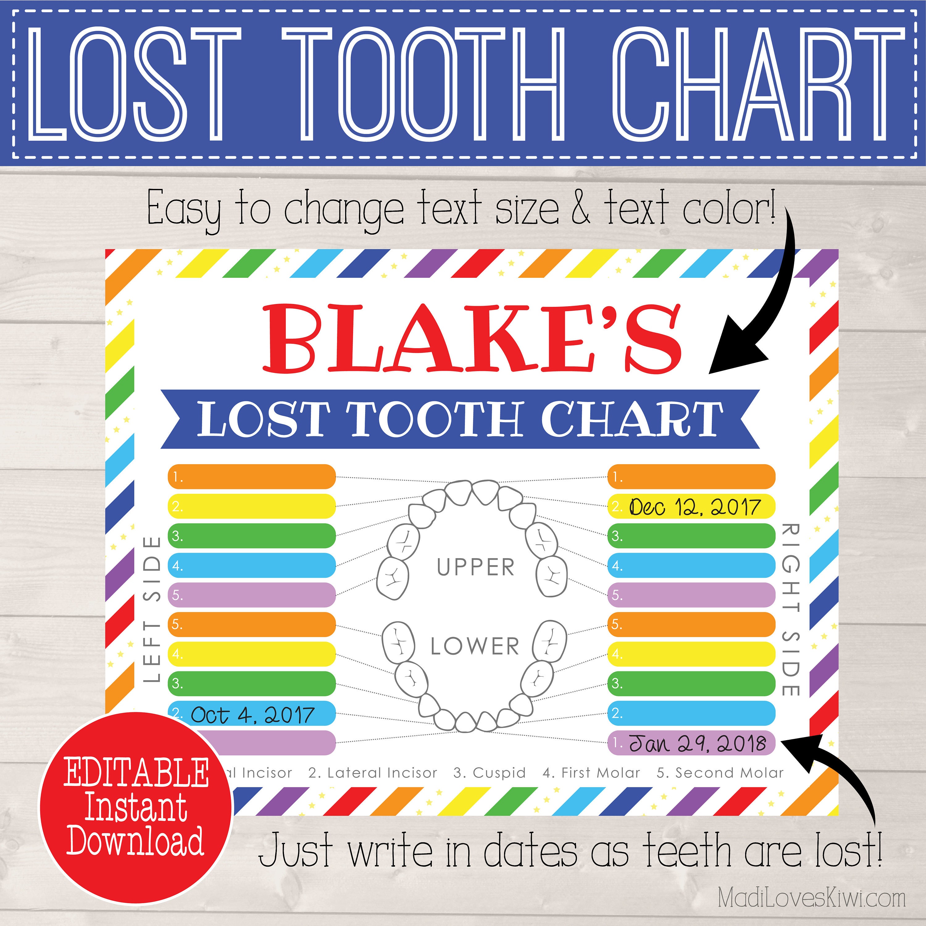 Lost Tooth Keepsake Printable Digital Missing Teeth Chart | Etsy