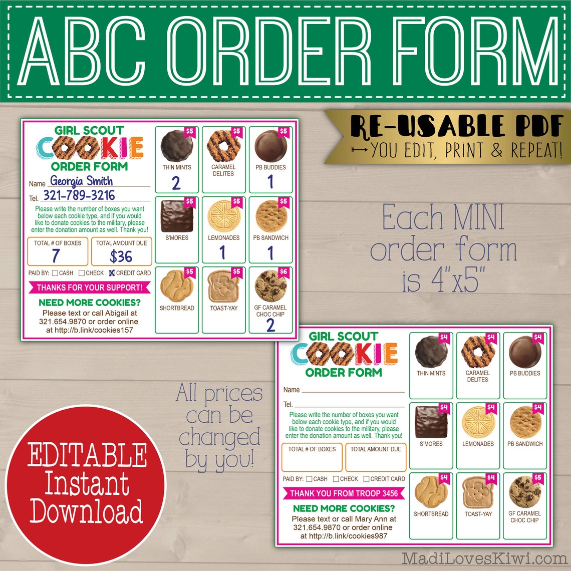 Mini 2021 ABC Girl Scout Order Form Printable Editable Price Etsy