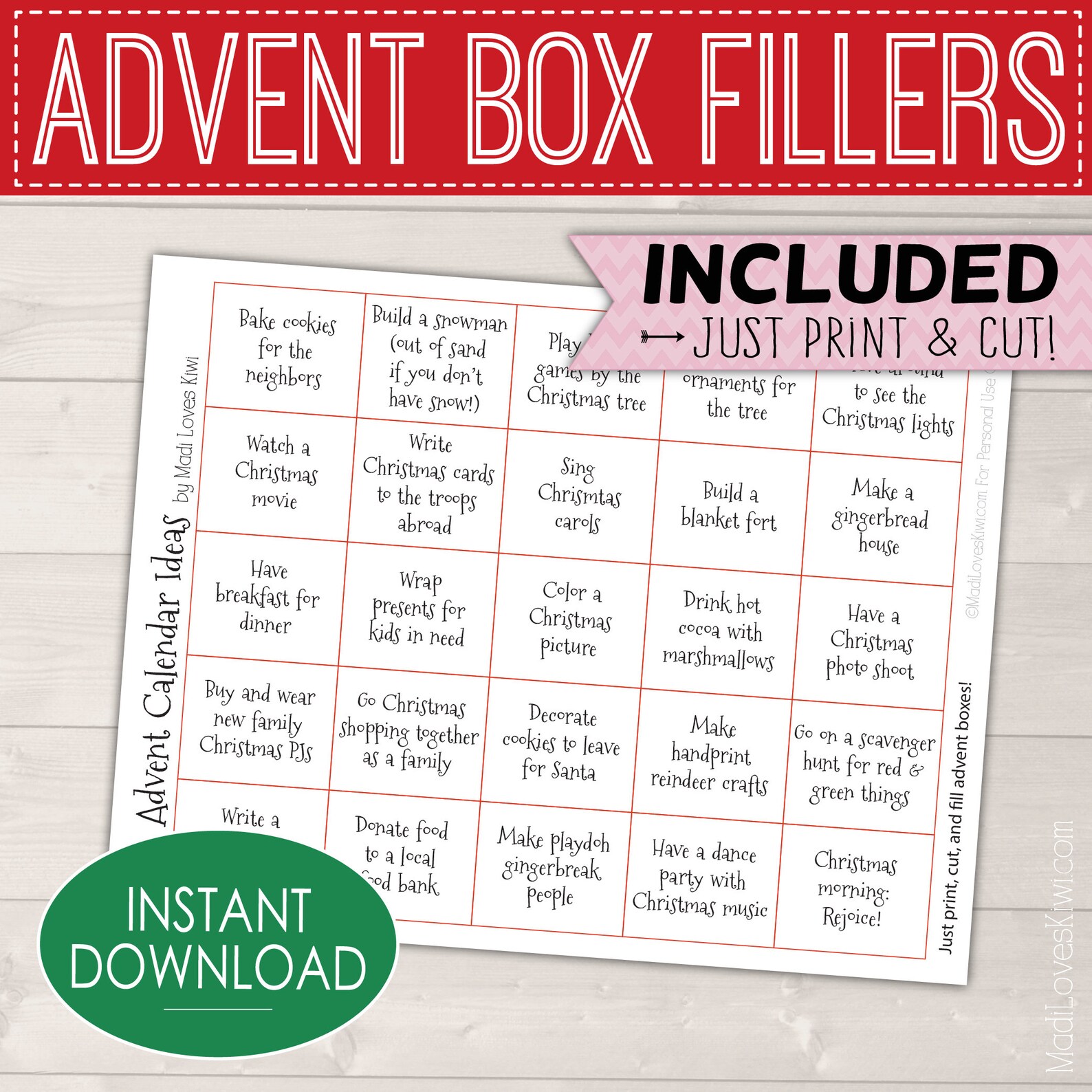 Printable Advent Calendar Boxes Instant Download Christmas - Etsy