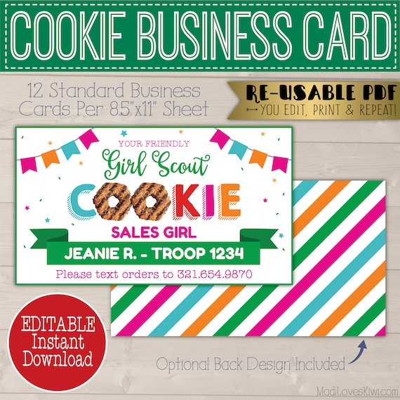 Cookie Thank You Tags Editable Cookie Booth Troop (Instant