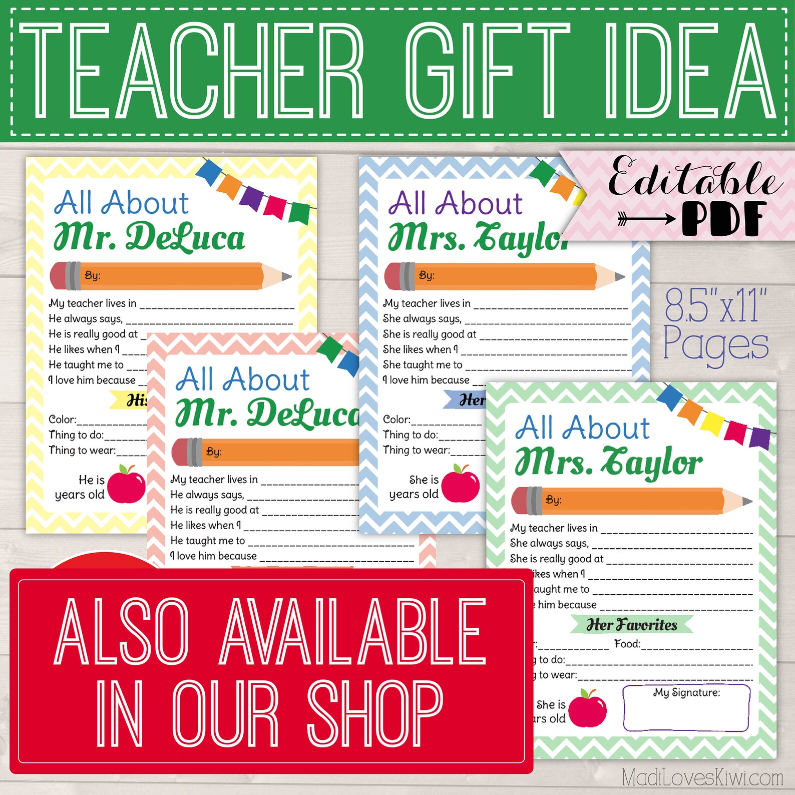 Custom Teacher Gift Ideas Questionnaire Printable Room Mom Etsy