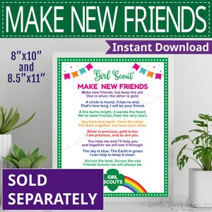 Printable Make New Friends Coloring Page for Girl Troop, Scout Leader Song Sheet Handout, Brownie Daisy Meeting Activity Instant Download image 6