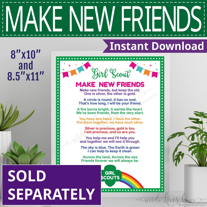 Printable Make New Friends Coloring Page for Girl Troop, Scout Leader Song Sheet Handout, Brownie Daisy Meeting Activity Instant Download image 6