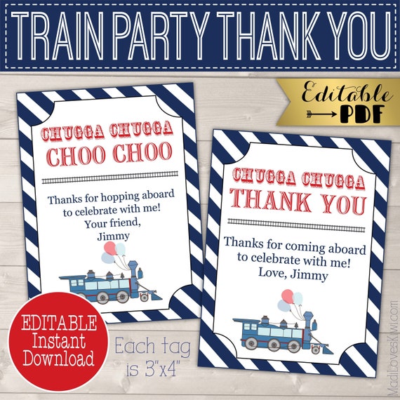 Train Thank You Tags Instant Download Train Party Thank You Tags Chugga Chugga Thank Choo Thank You Tags No Personalization