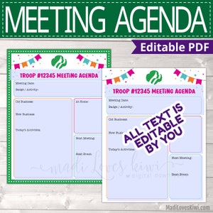 Editable Scout Meeting Agenda, Printable Girl Troop Leader Planner, Activity Log Instant Download Weekly Badge Sheet Chart Monthly Event PDF image 2