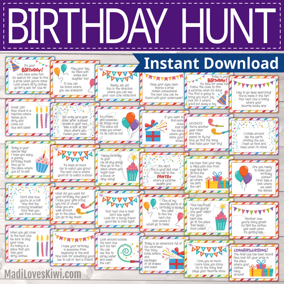 Printable Birthday Scavenger Hunt Instant Download Editable | Etsy