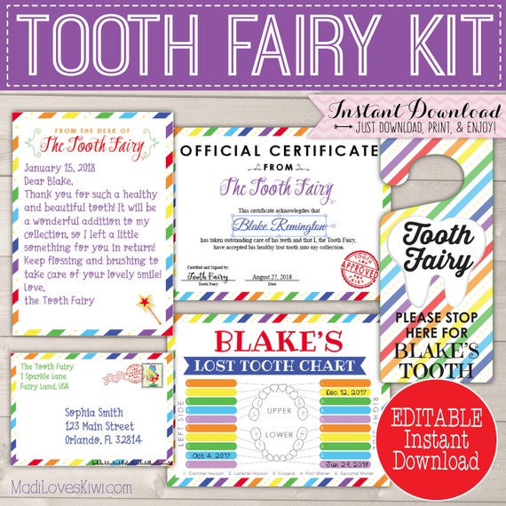 Printable Letter From Tooth Fairy Kit Instant Download Lost Teeth