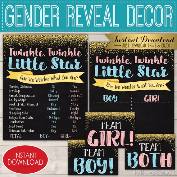 Twinkle Twinkle Little Star Gender Reveal Party Kit, Digital Old Wives Tale Chalkboard Sign, Printable Vote Guess Board Twin Decoration Idea Il_570xn