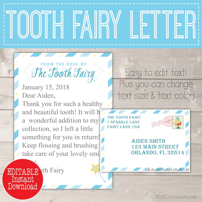 Personalized Tooth Fairy Letter Kit Boy, Printable Download First Lost Tooth Note Set Envelope Template PDF Digital Gift Idea No Teeth Cards image 2