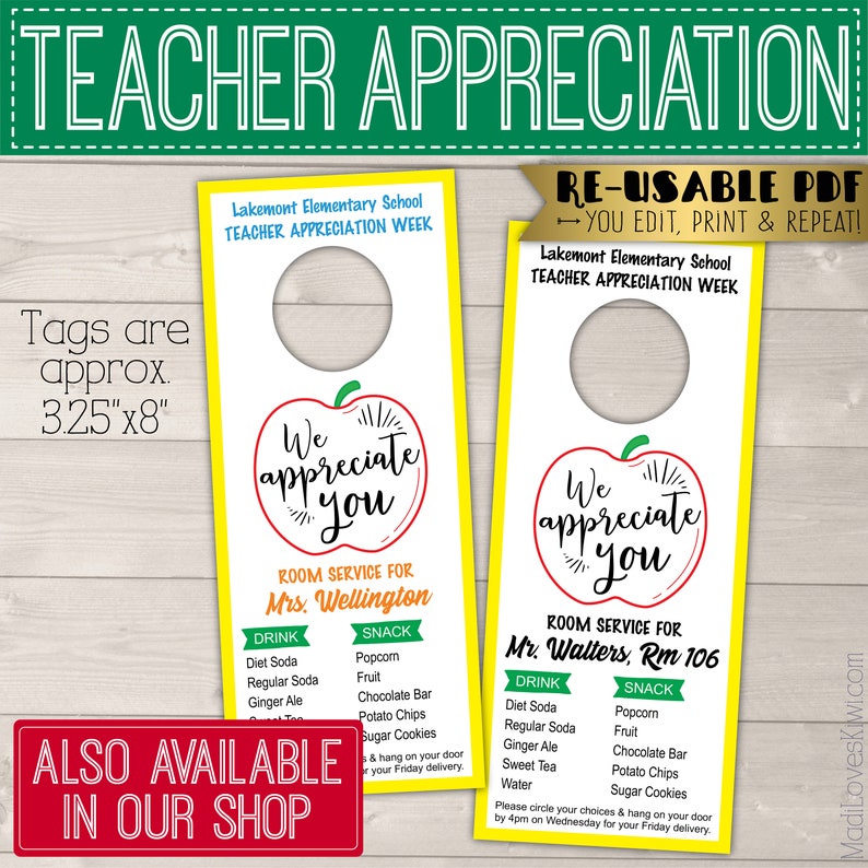 VIP Room Service Door Hanger for Teacher Appreciation Week, Printable End of Year Gift Tag, Editable Classroom Mom Idea Digital Download PTA image 10