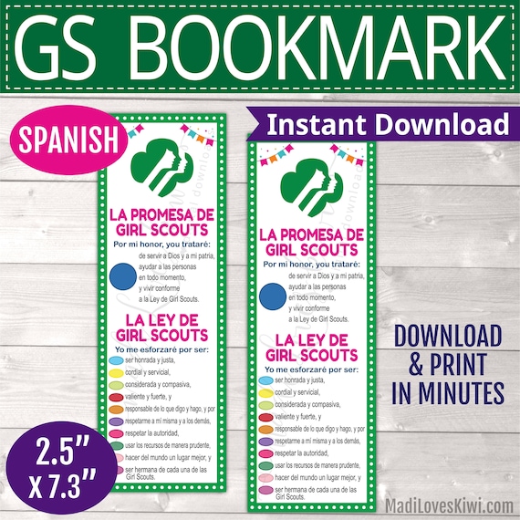 SPANISH Printable Girl Scout Promise and Law Bookmark, Troop Leader