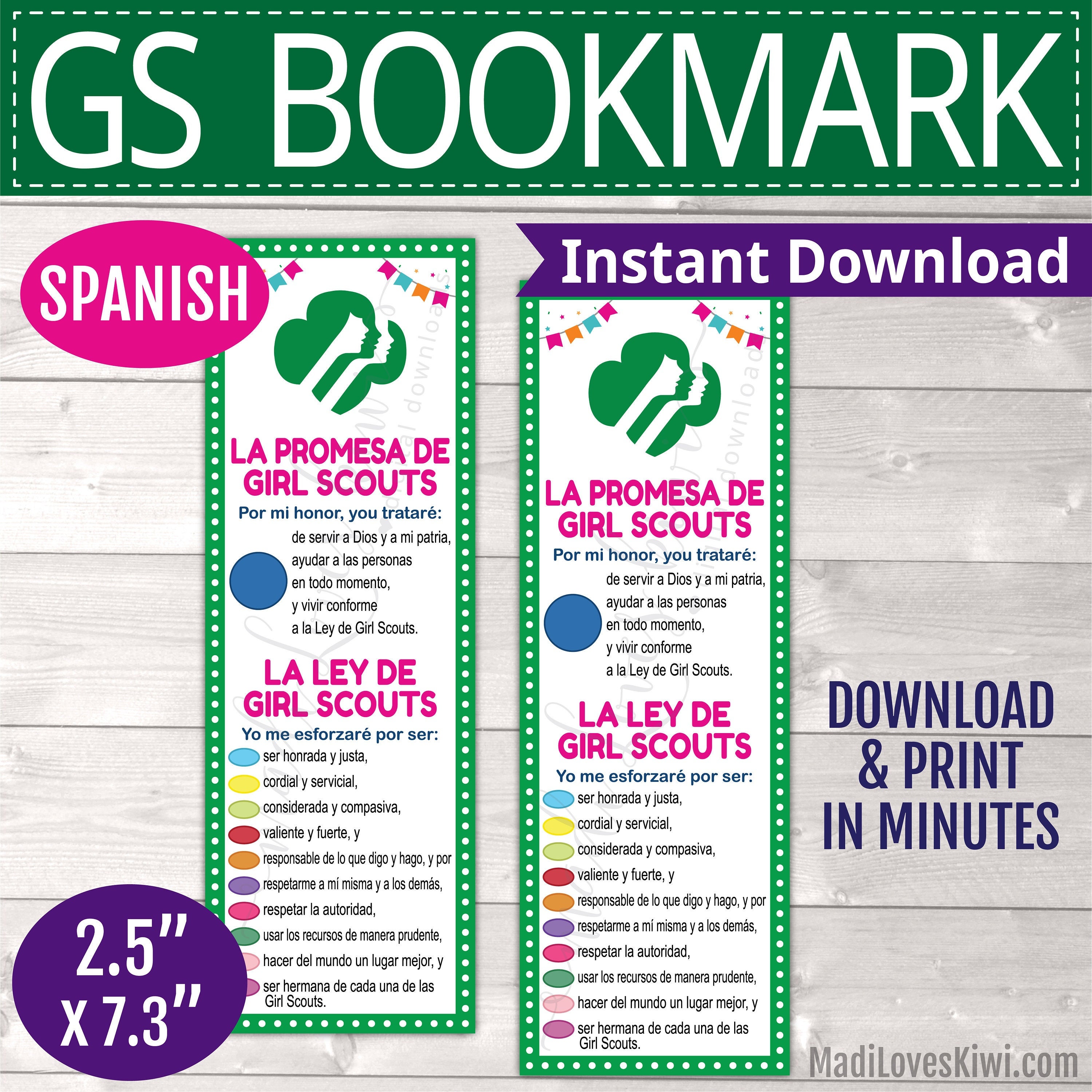 SPANISH Printable Girl Scout Promise and Law Bookmark Troop Etsy UK