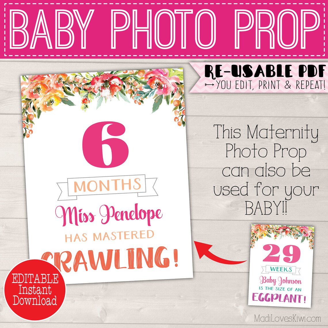Weekly Pregnancy Sign Editable Baby Monthly Photo Prop Baby | Etsy