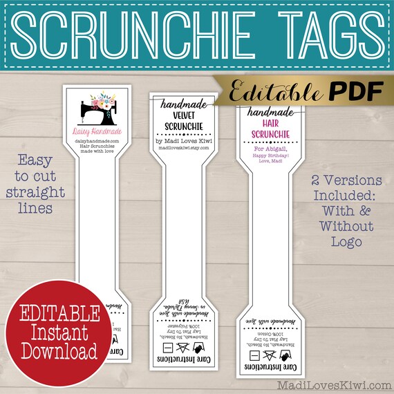 Download Editable Hair Scrunchie Tag Printable Handmade Product Label Etsy