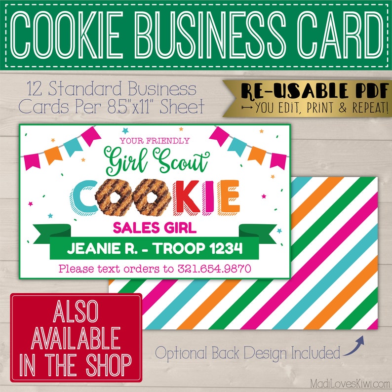 EDITABLE Girl Scout Cookie Thank You Note, Printable Order Sales Receipt, Troop Leader Instant Download, Booth Seller Card with Contact Info image 4