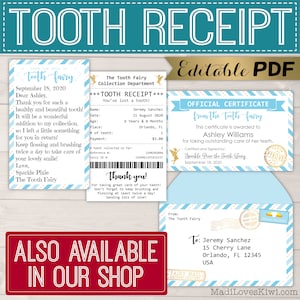 Personalized Tooth Fairy Letter Kit Boy, Printable Download First Lost Tooth Note Set Envelope Template PDF Digital Gift Idea No Teeth Cards image 6