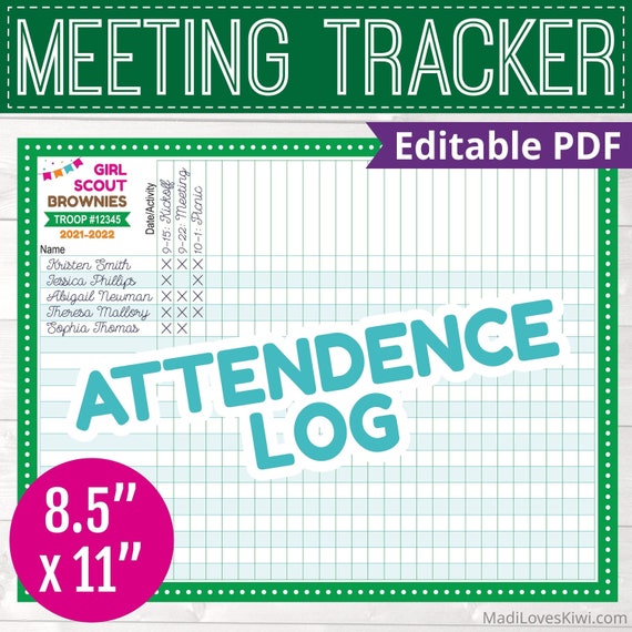Editable Girl Scout Attendance Sheet, Printable Troop Leader Activity Log, Daisy Brownie, Cookie Booth Event Sign In Chart Meeting Tracker Il_570xn