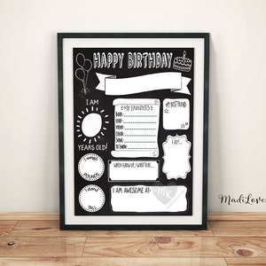 Birthday Chalkboard Template, Reuseable Birthday Sign, Birthday Poster ...