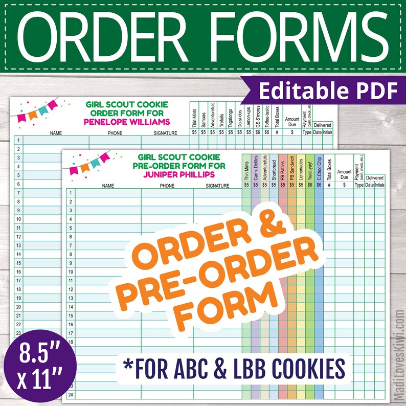 Printable Girl Scout Order Form Editable Cookie Pre-order - Etsy