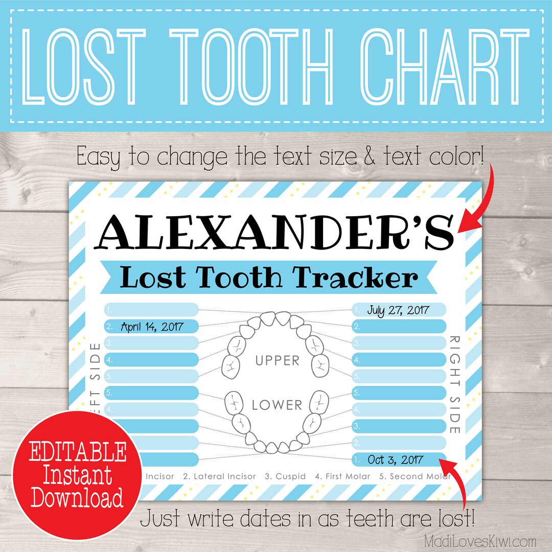 Lost Tooth Chart, Boy First Lost Tooth, Custom Tooth Fairy Printable Digital Tooth Chart, Boy ...