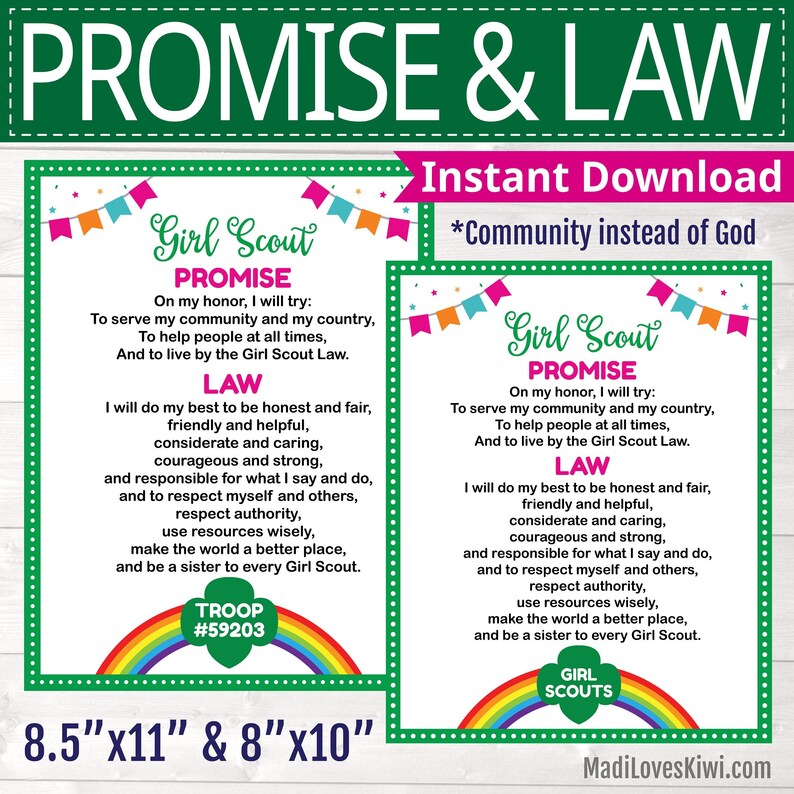 Printable Girl Scout Promise and Law Poster COMMUNITY - Etsy