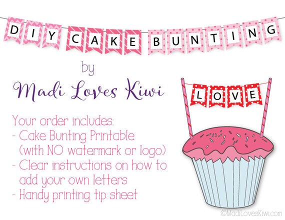 Pink & White Cake Bunting Printable, Polka Dot Cupcake Banner Topper, DIY Birthday Pennant ...