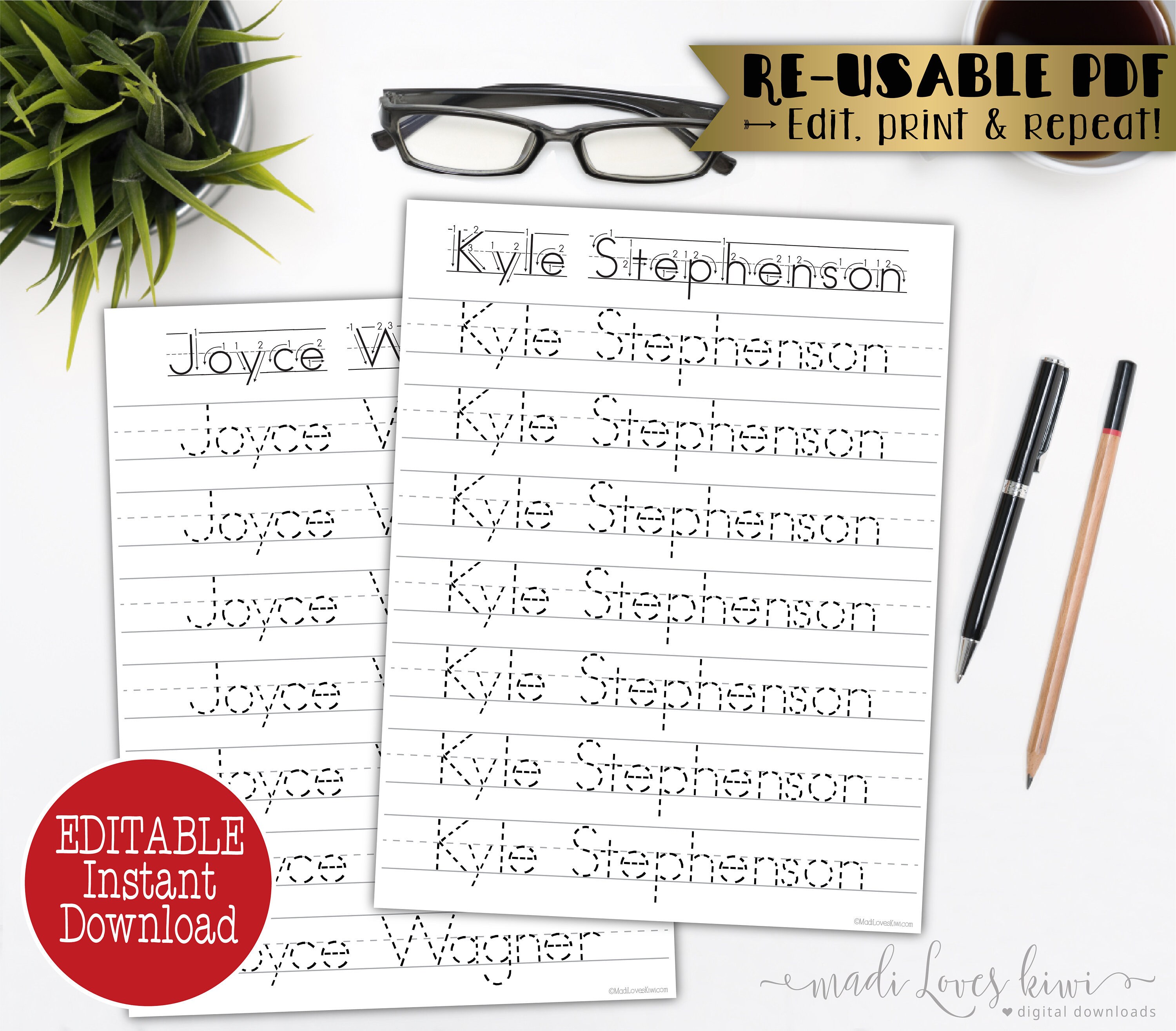 editable name writing worksheet printable handwriting print etsy