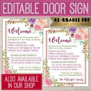 Editable Weak Immune System Door Sign, Immunocompromised Stop Sign for ...