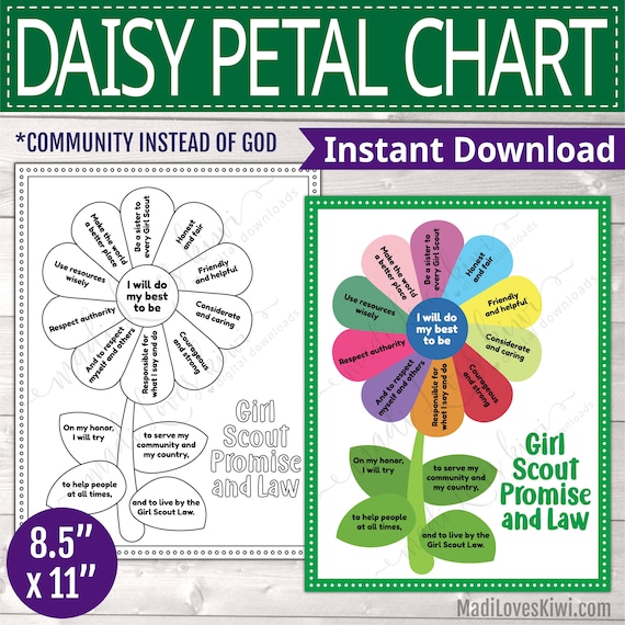 Printable Girl Scout Promise & Law - COMMUNITY Version, Daisy Petals Chart Coloring Page, Tracker Instant Download, Troop Leader Poster Sign Il_570xn