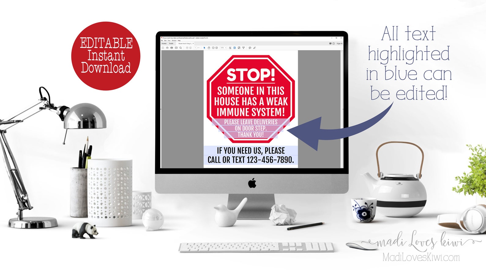 Editable Weak Immune System Door Sign, Immunocompromised Stop Sign for ...
