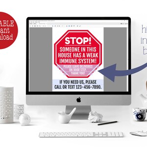 Editable Weak Immune System Door Sign, Immunocompromised Stop Sign for ...