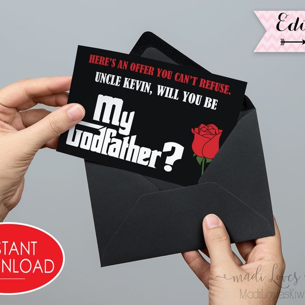 Printable Will You Be My Godfather Card, Personalized God Father Proposal Folded, Ask Baptism Gift for Request, DIY Christening Digital Note