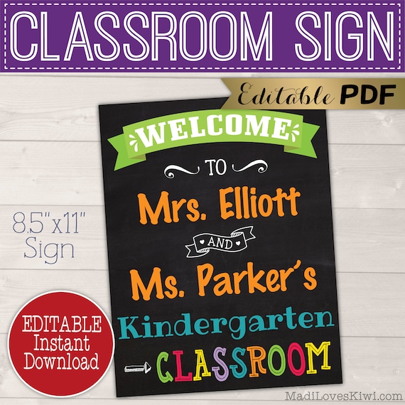 Personalized Classroom Welcome Sign Printable, Teacher Name Gift Idea Digital, Class Room Chalkboard Decor, Back To School Wall Art Door PDF Il_570xn
