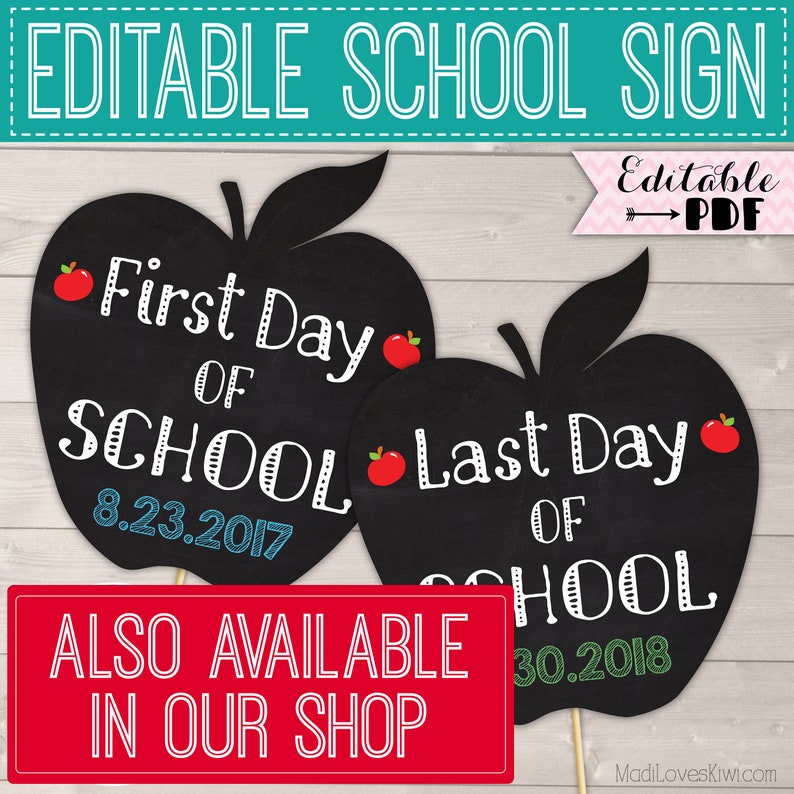 Pencil First Day of School Photo Prop Printable, Crayon 1st Day Sign Reusable, Last Day Editable Booth Digital For Teacher End Year Back to image 9