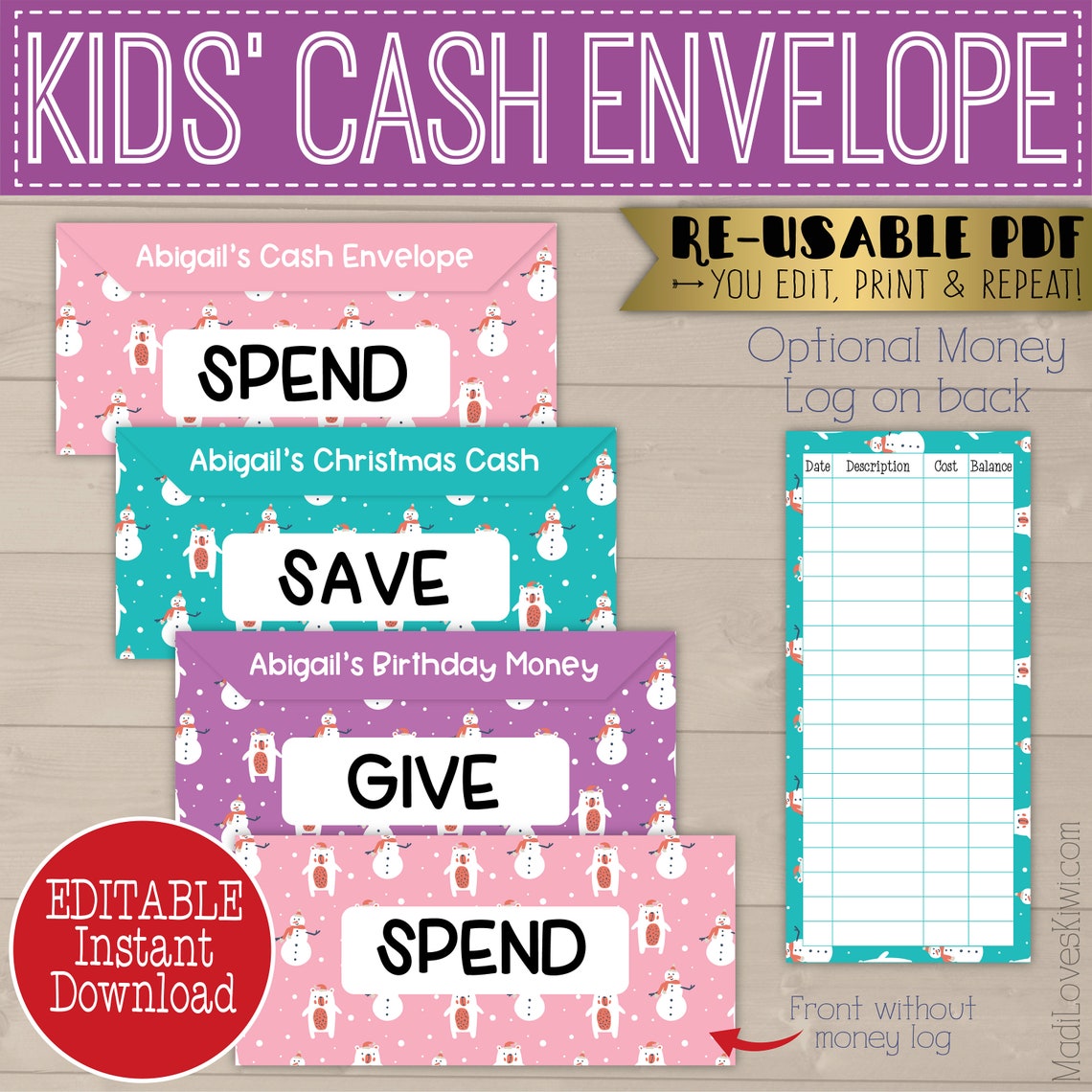 Printable Cash Envelopes for Kid Save Give Spend Editable - Etsy