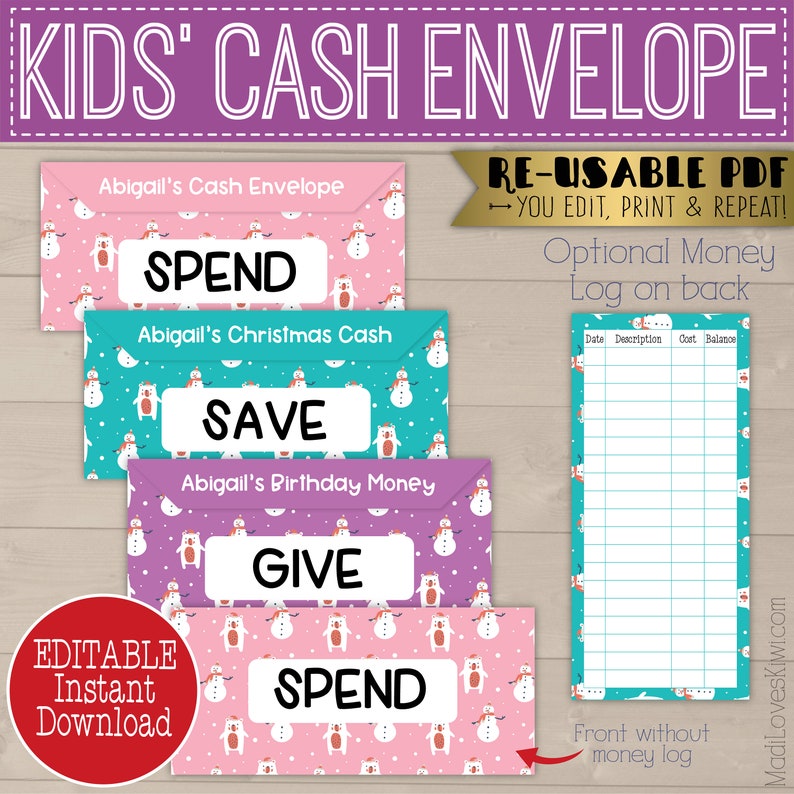 Printable Cash Envelopes for Kid Save Give Spend Editable - Etsy