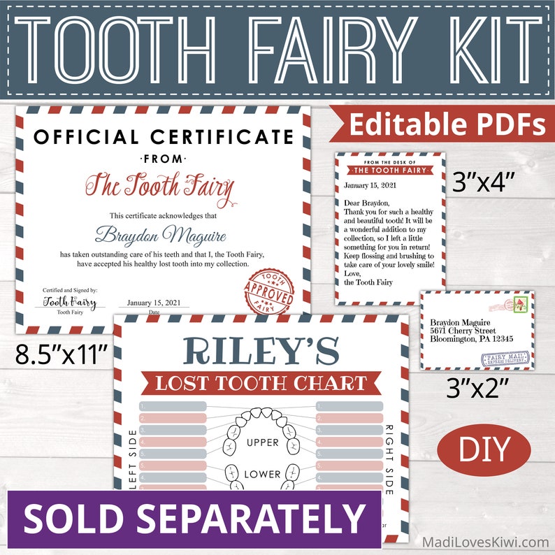 Personalized Tooth Fairy Letter Kit Boy, Printable Download First Lost Tooth Note Set Envelope Template PDF Digital Gift Idea No Teeth Cards image 7