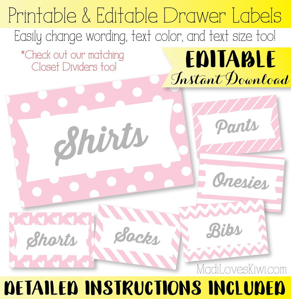 Printable Drawer Labels Drawer Organizer Basket Tags Bin | Etsy