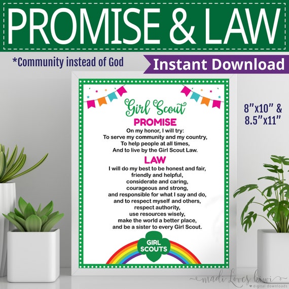 Printable Girl Scout Promise and Law Poster - COMMUNITY, Editable Troop ...