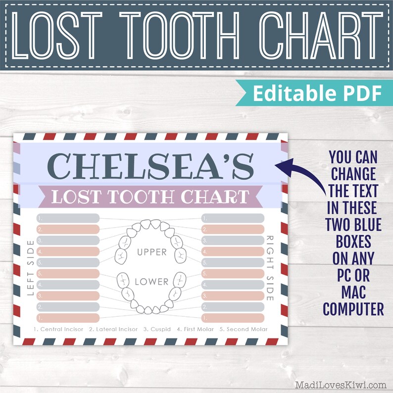 Printable Lost Tooth Chart Missing Teeth Tracker Instant | Etsy