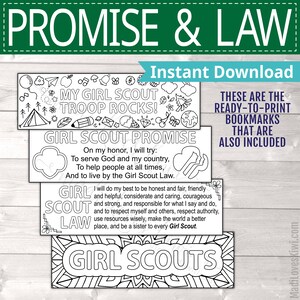 Printable Girl Scout Promise &amp; Law Bookmark, Editable Coloring Page ...