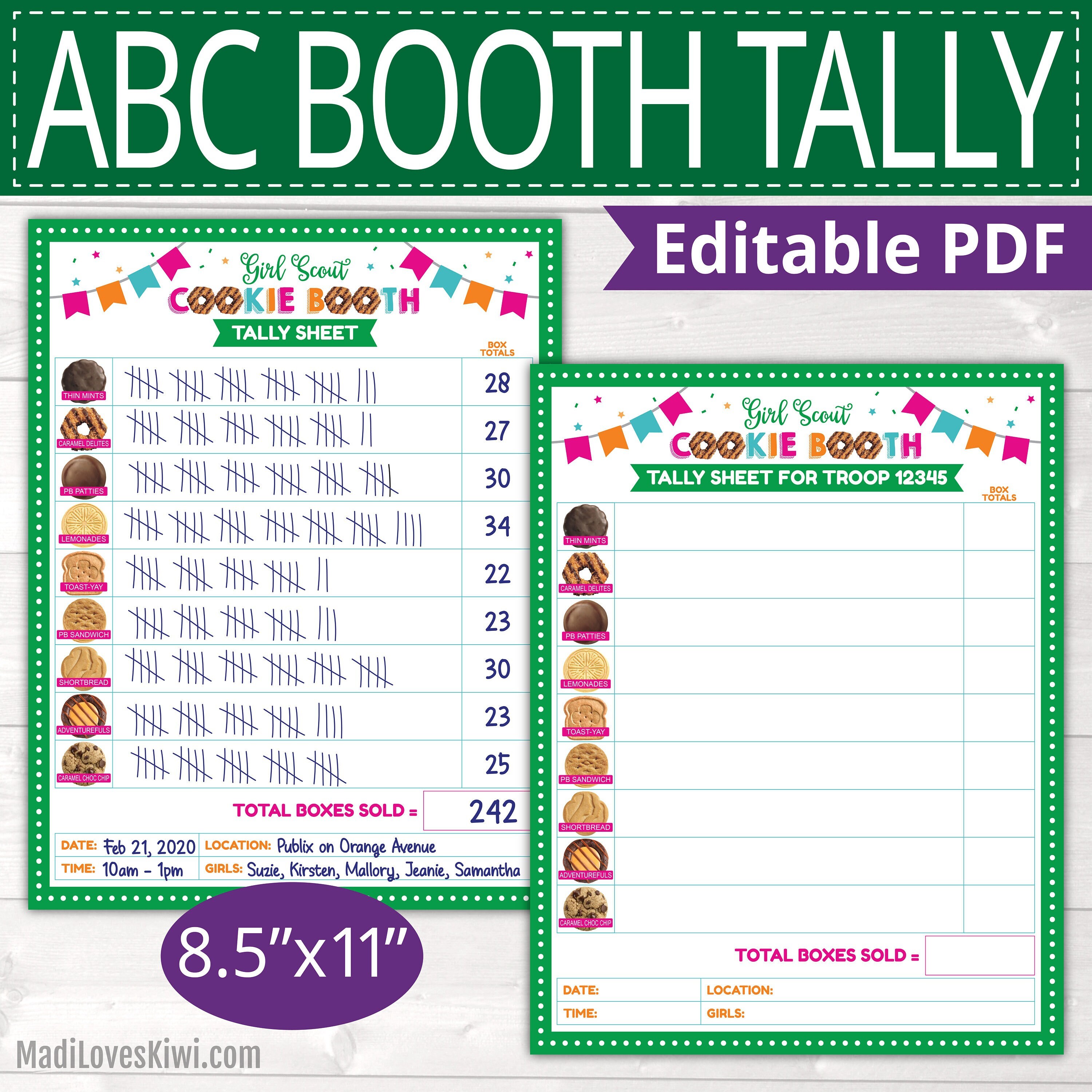 2023 ABC Bakers Girl Scout Cookie Booth Tally Sheet Printable - Etsy Israel