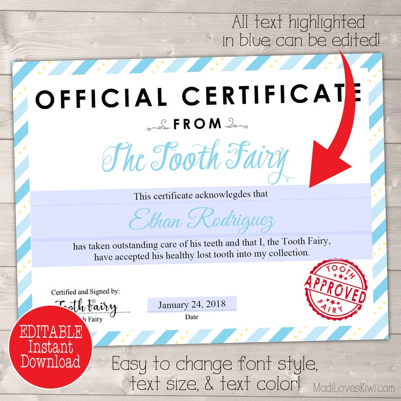 certificate from tooth fairy boy printable letter missing