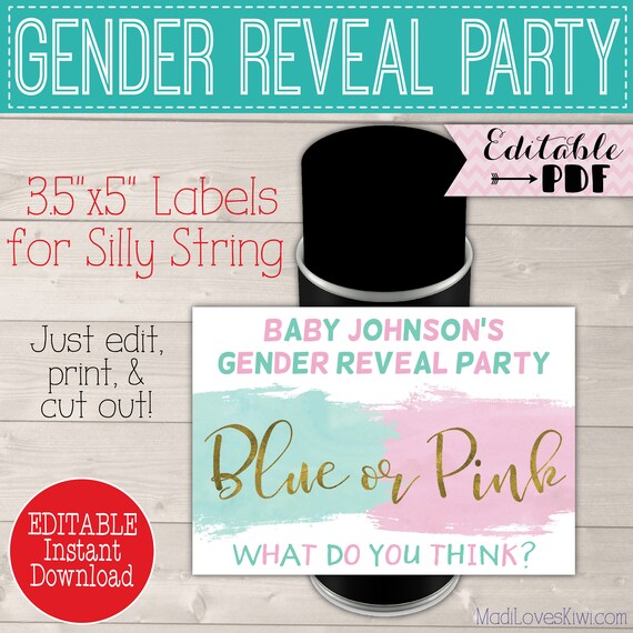 Personalized Silly String Label for Gender Reveal, Decorations Printable Blue Or Pink Party Decor Idea Baby Girl Boy Digital Goofy Spray Can Il_570xn